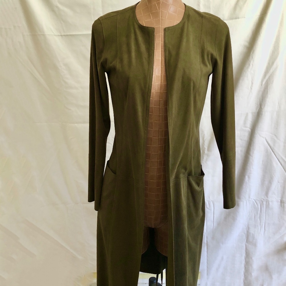 NWOT Max Studio Collarless Faux Suede Jacket/Coat Khaki Green